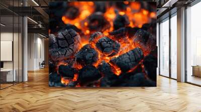 Glowing hot coals demonstrate intense heat and combustion Wall mural