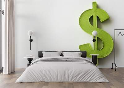 Green dollar sign on white background Wall mural