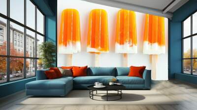 Six orange and white popsicles arranged in row on light background Wall mural