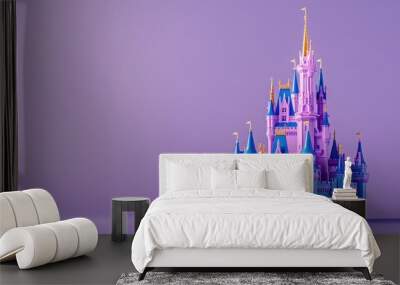 Toy castle with spires and turrets on purple background Wall mural