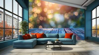 Wooden table with blurred bokeh nature background Wall mural