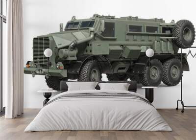 Truck military green armored car transportation. 3D rendering Wall mural