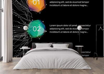 1,2,3 steps, abstract infographic elements. Polygonal tech buttons with digital wave. Wall mural