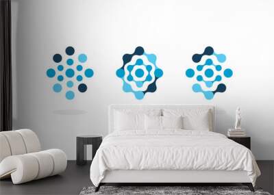 Abstract molecule icon set, blue circles, oval logo template, flat abstract emblem. Concept logotype design for business, science, medicine and tech. Vector logo. Wall mural