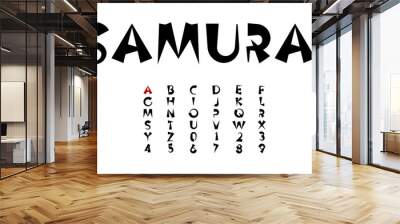 Black ink vector letters, cartoon bold font concept in japanese and chinese style for asian headline, monogram and logo. Samurai and ninja alphabet. Wall mural