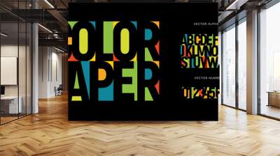 colorful letters and numbers set. colored vector latin alphabet. rainbow color font. color paper app Wall mural