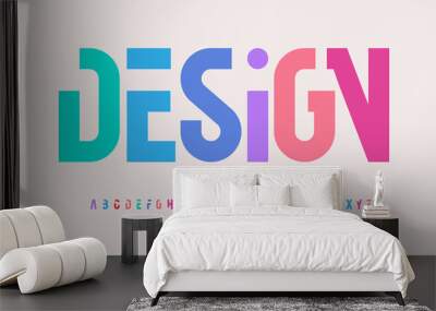 Creative alphabet, rainbow colors, modern geometric font. Bright colorful type for futuristic or kid logo, headline, lettering and typography. Trendy style letters, vector typographic design Wall mural