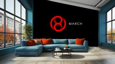 Eight march, happy international womens day, abstract minimal vector logo template on black background. Wall mural