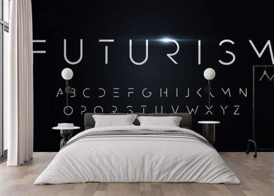 Futurism style alphabet. Thin segment line font, minimalist type for modern futuristic logo, elegant monogram, digital device and hud graphic. Minimal style letters, vector typography design. Wall mural