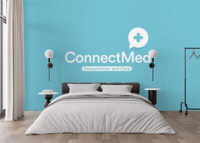 Medical cross logo. Remote medical healthcare app embem. Distant doctor appointment website icon. Online therapist consultation sign. Clinic, hospital vector illustration. Wall mural