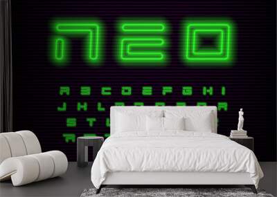 Neo geometric letters set. Green futuristic font. Neon modern style vector latin alphabet on black background. Font for cyber monday event, promo, logo, banner, monogram and poster. Typeset design Wall mural