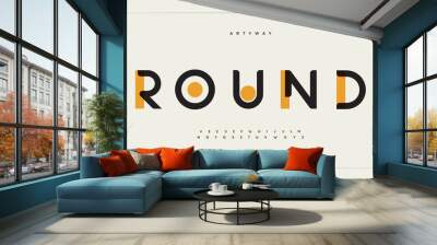 Round modern alphabet. Dropped stunning font, type for futuristic logo, headline, creative lettering and maxi typography. Minimal style letters with yellow spot. Vector typographic design Wall mural