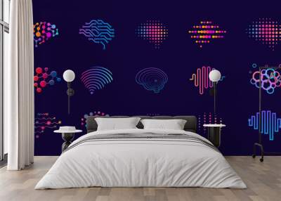 Set of abstract dots and lines brain logotypes concept. Logo for science innovation, machine learning, ai, medical research, new technology development, human brain health, it startup. Wall mural