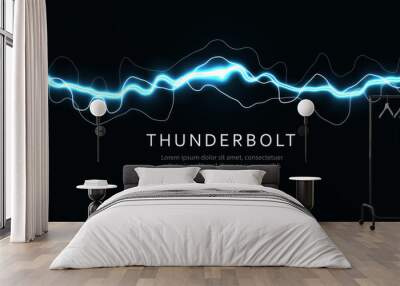 Thunderbolt, isolated lightning, electric current line, blue magic ray, abstract audio equalizer, digital signal amplitude, electric energy vector illustration Wall mural