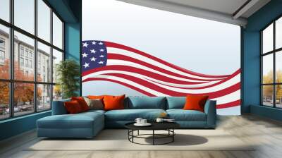 USA Waving National flag. Modern unusual shape. Design template for decoration of flyer and card, poster, banner and logo. Isolated vector illustration Wall mural