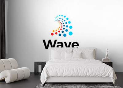 Wave logo concept, abstract wavy shape of dots. Water bubbles icon, minimal style emblem. Unusual modern logotype design template. Vector illustration Wall mural