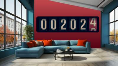 Years counter, digital measurement, electronic clock is shown with a 2024 numbers for 2024 year greeting card new year calendar or poster. Vector illustration Wall mural