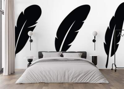 Bird Feather icon set. Feathers vector set in a flat style. Pen icon. Black quill feather silhouette. Wall mural