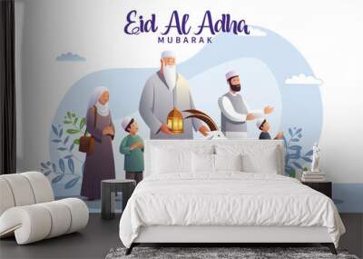 Eid al adha Mubarak greetings group of family people Celebrating. abstract vector illustration design Wall mural