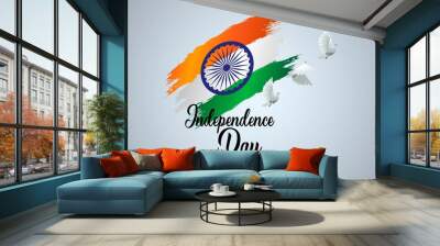 happy independence day India. poster, banner, template design. indian flag brushed and flying pigeon background. vector illustration Wall mural