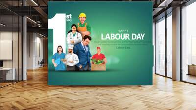 happy Labour day or international workers day vector illustration with workers. labor day and may day celebration. Wall mural