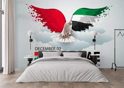 happy national day uae pigeon flying with UAE flag wings. vector illustration design Wall mural