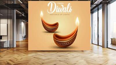 Indian festival Happy Diwali with Diwali props, holiday Background, Diwali celebration greeting card, vector illustration design. Wall mural