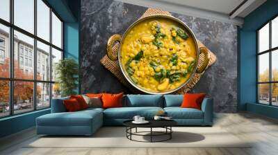 Dal Palak or Lentil spinach curry - popular Indian main course healthy recipe. served in a karahi/pan or bowl. selective focus Wall mural