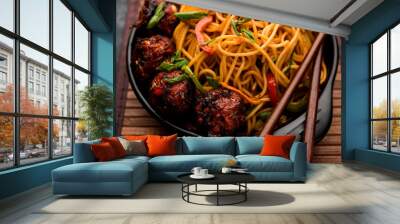 Manchurian Hakka / Schezwan noodles, popular indochinese food served in a bowl. selective focus Wall mural