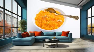 Sabudana or Sago Kesari dessert for Vrat Upvas also known as Sweetened Tapioca Pearl. served in a bowl. selective focus Wall mural