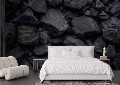 Background Texture Solid Black Basalt Rock Stones Rugged Natural Surface Generative AI Wall mural