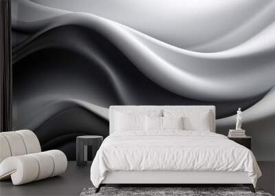 Abstract background with 3D wave white and black gradient silk fabric Wall mural