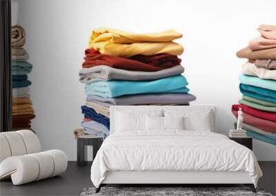 Set of stack of clean clothes with clean laundry isolated on white or transparent background Wall mural