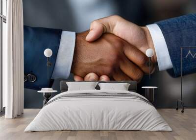 Close-up of interracial business handshake symbolizing partnership and agreement Wall mural