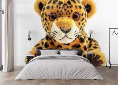 A single cute leopard toy, soft toy front view isolated on white background Wall mural