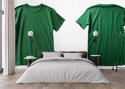 Set of plain green color t-shirt template front and back view mock up isolated on a transparent background Wall mural