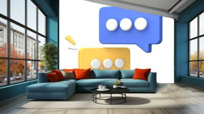 3d rendering of  Speech bubble messages, bell notification, social media communication concept, chat box in social network and messenger with transparant background Wall mural