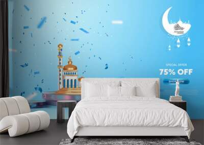 3d Ramadan Kareem greeting card with moon calligraphy lettering luxury background Wall mural