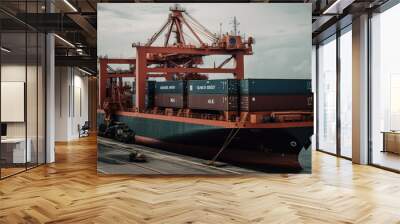 A large cargo ship is docked at a port Wall mural