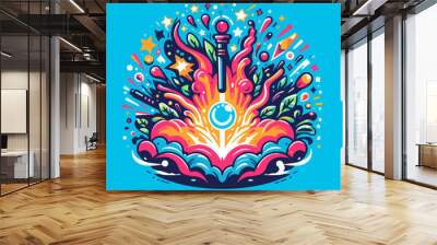 cartoon explode magic effect drop paint vector Wall mural