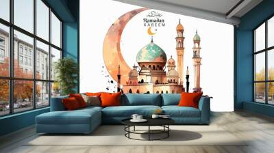 welcome ramadan watercolor mosque decoration Wall mural