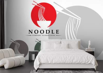 A collection of noodle logo inspiration. Chinese food and bowl design template. Retro Concept Illustration Wall mural