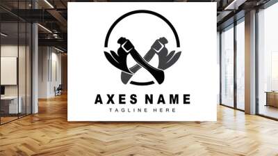 Ax Logo Design, War Tool Illustration and Woodcutter Vector Wall mural