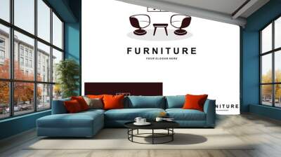 furniture logo, home furnishing design, room icon illustration, table, chair, lamp, frame, clock, flower pot Wall mural