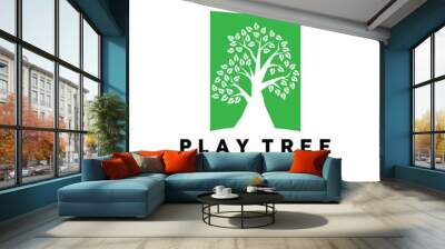 green nature education kids playground tree logo illustration and play tree design Wall mural