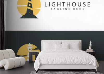 Lighthouse logo beacon tower ship signal simple beach port design template Wall mural