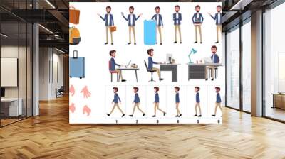 Business Man Character Design Model Sheet. Man Character design. Front, side, back view and explainer animation poses. Character set with lip sync and facial expressions of Happy, angry, sad, Joy with Wall mural