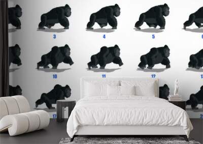 gorilla walk cycle animation frames, loop animation sequence sprite sheet  Wall mural