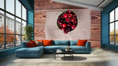 Cherry isolated on wood Wall mural