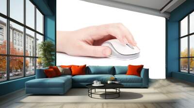 Hand click on modern computer mouse isolated Wall mural